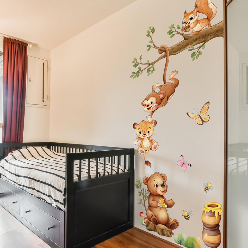 Kids Education Room - Autocollants muraux en vinyle, Branches d'animaux,