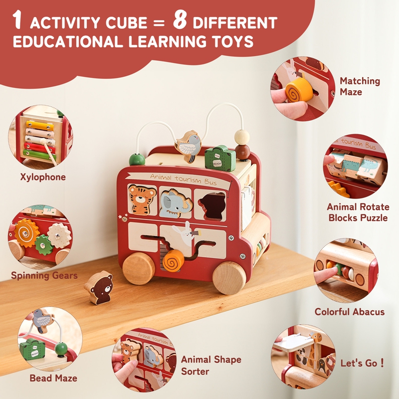 Kids Education Name - Bus en bois personnalisable avec nom,