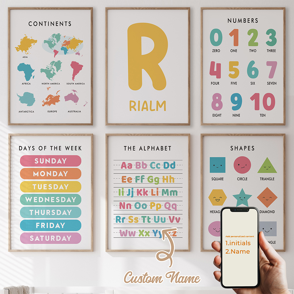 Kids Education Name - Lot de 6 tableaux personnalisés avec