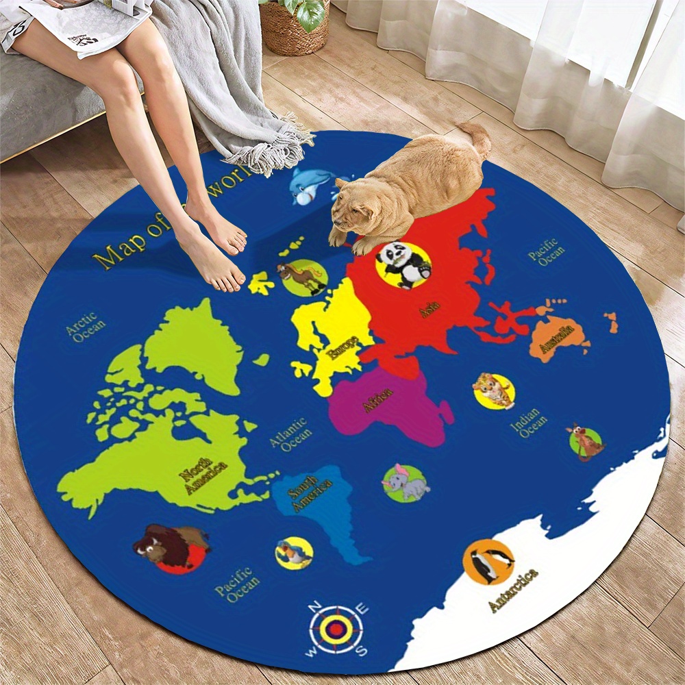 Tapis rond carte du monde en f - Kids Education Room avis et prix